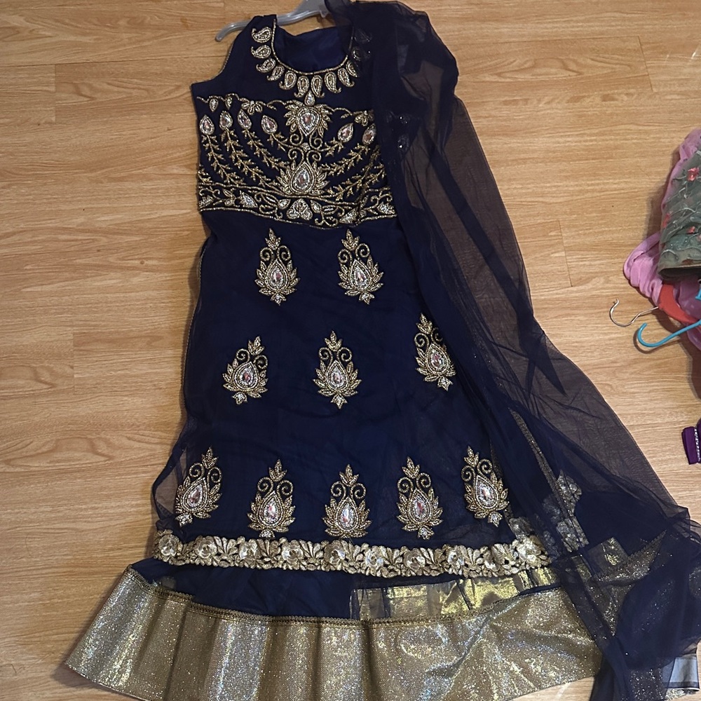 Elegant Navy and Gold Embroidered Dress